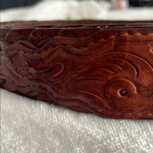 Brown Leather like Belt with Intricate Embossed Design